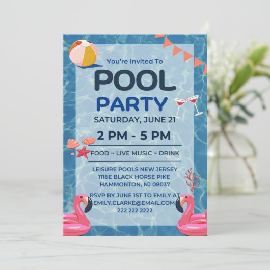 Koel Pool Party | Uitnodiging voor zwemvogels (Staand voorkant)