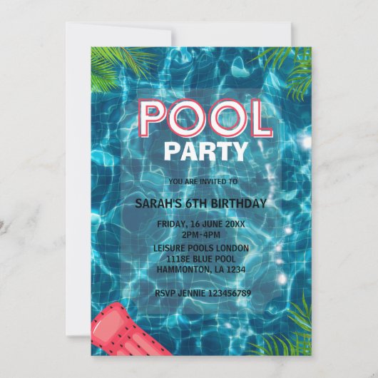 Koel Pool Party | Uitnodiging voor zwemvogels (Voorkant)