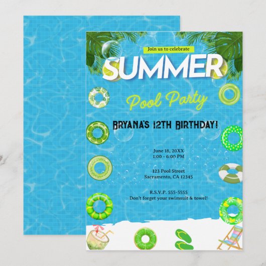 Koel Pool Party | Zwemwaterdag Kaart (Voorkant / Achterkant)