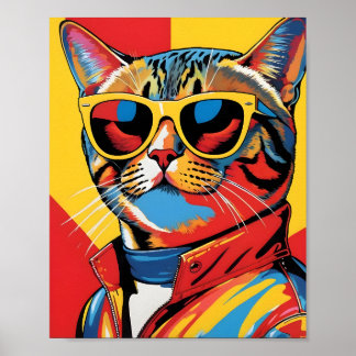 Koel Pop Art Kat in Zonnebril Poster