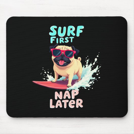 Koel pug surfende hond muismat (Voorkant)