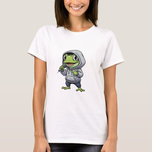 Koel Rappend Groene Kikker Karakter T-shirt (Voorkant)