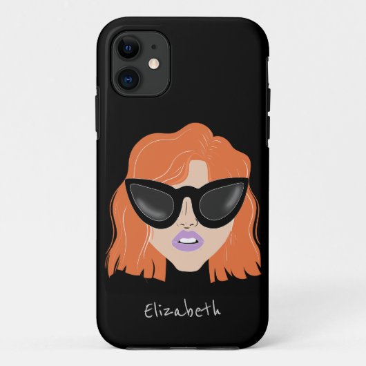 Koel Redhead met Glasses Black Custom Name Case-Mate iPhone Case (Achterkant)