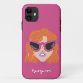 Koel Redhead met Glasses Roze Aangepaste naam Case-Mate iPhone Case