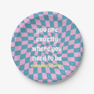 Koel retro citaat roze blauw gecontroleerd partijt papieren bordje