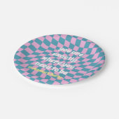 Koel retro citaat roze blauw ingecheckt partijthem papieren bordje (Gekanteld)