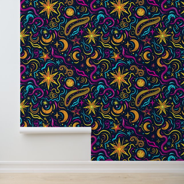 Koel retro galaxy tegelpatroon behang (Applicatie)