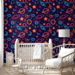 Koel retro galaxy tegelpatroon kinder behang