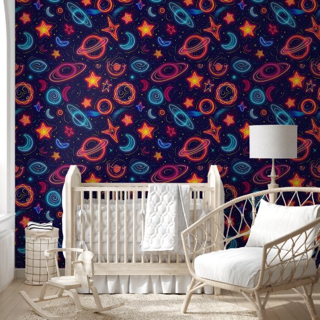 Koel retro galaxy tegelpatroon kinder behang (Kinderen)