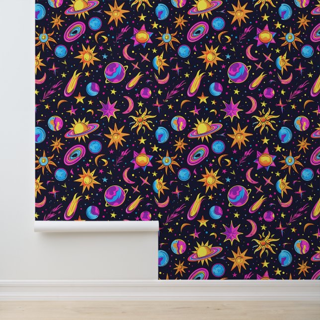 Koel retro galaxy tegelpatroon kinder behang (Applicatie)