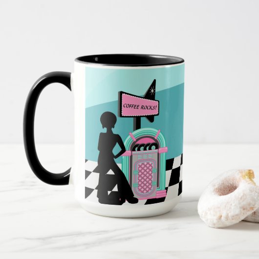 Koel retro jukebox aanpasbaar mok (Met donut)