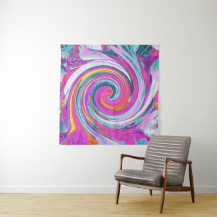 Koel Retro Magenta, Roze en Blauwe Vloeibare Kunst Wandkleed