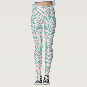 Koel retro patroon l Tropisch blad L Roze en groen Leggings