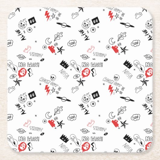 Koel Retro Punk Rock patroon Kartonnen Onderzetters (Voorkant)