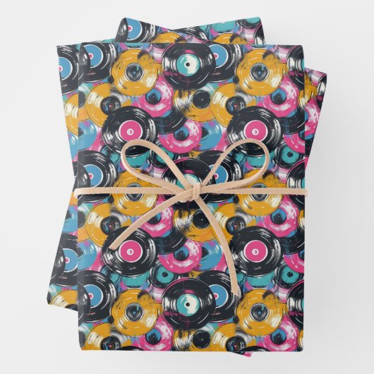 Koel retro record betegeld patroon inpakpapier vel (In situ)