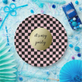 Koel retro roze zwarte ingecheckte cheques decor papieren bordje (Feest)