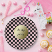 Koel retro roze zwarte ingecheckte cheques decor papieren bordje (Feest)