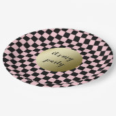 Koel retro roze zwarte ingecheckte cheques decor papieren bordje (Gekanteld)