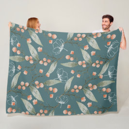 Koel rokerblauwe achtergrond Waterverven bloemen Fleece Deken