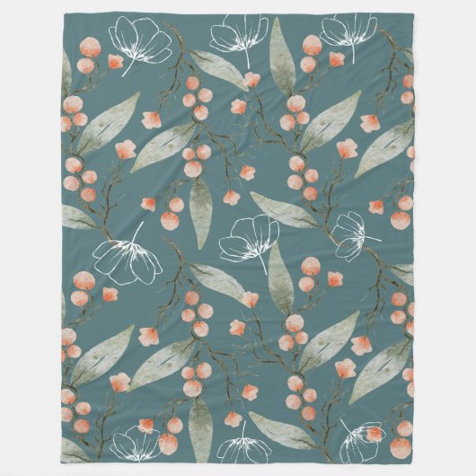 Koel rokerblauwe achtergrond Waterverven bloemen Fleece Deken (Voorkant)