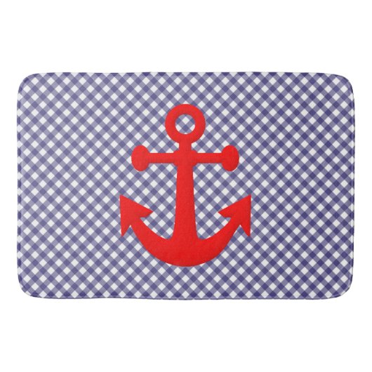 Koel Rood Anker op geruit gingham patroon Badmat (Voorkant)