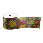 Koel Rood Geel Teal Retro Geometrisch Etnisch Stam Satijnen Lint (Spoel)