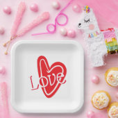 Koel Rood Hart Met LIEFDE Papieren Bordje (Feest)