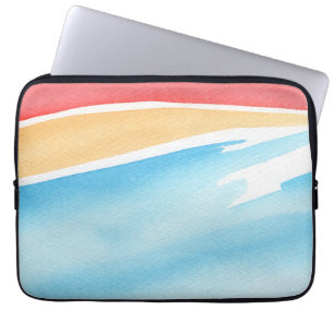 Koel Rood Oranje en Blauw Aquarel Strepen Laptop Sleeve