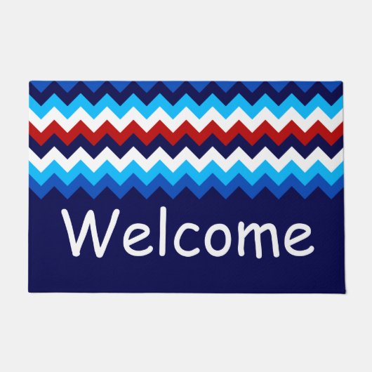Koel Rood Wit Blauw Chevron Monogram Grote Deurmat (Voorkant)