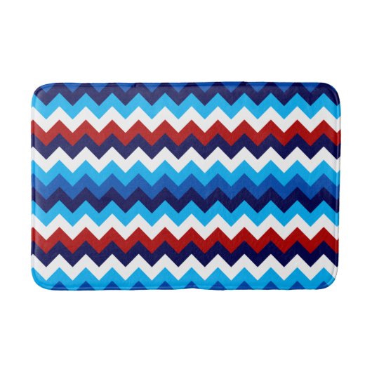 Koel Rood Wit Blauw Chevron Print Medium Badmat (Voorkant)