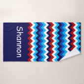 Koel Rood Wit Blauw Chevrons Monogram Badhanddoek (Badhanddoek)