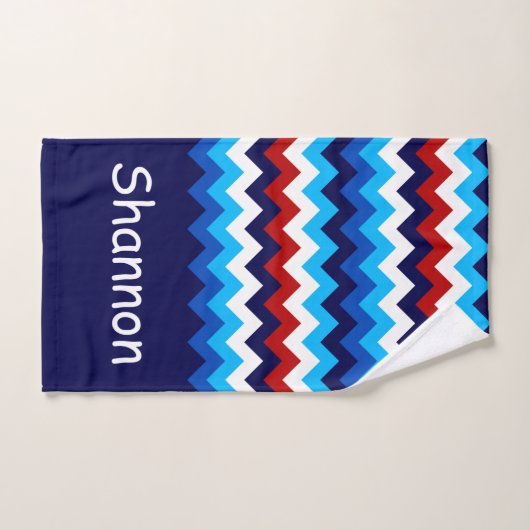 Koel Rood Wit Blauw Chevrons Monogram Handdoek (Handdoek)