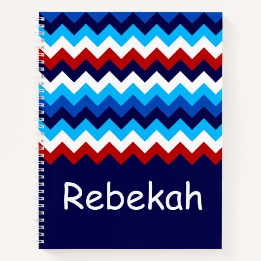 Koel Rood Wit Blauw Chevrons Monogram Notitieboek (Voorkant)