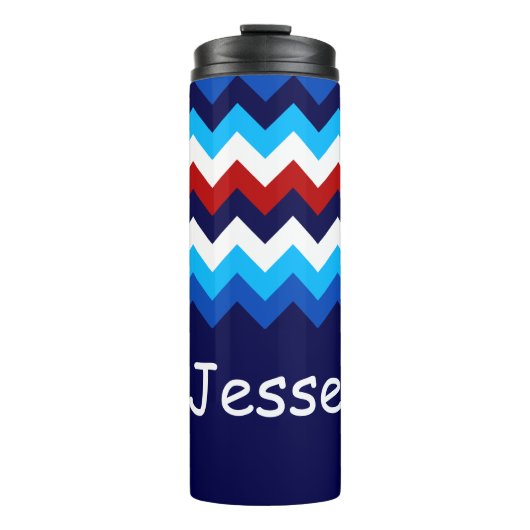 Koel Rood Wit Blauw Chevrons Monogram Tumbler Thermosbeker (Voorkant)