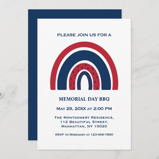 Koel Rood Wit Blauw Regenboog Memorial Day BBQ-fee Kaart (Voorkant / Achterkant)