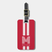 Koel Rood Wit Racer Streep Monogram Bagagelabel (Voorkant verticaal)