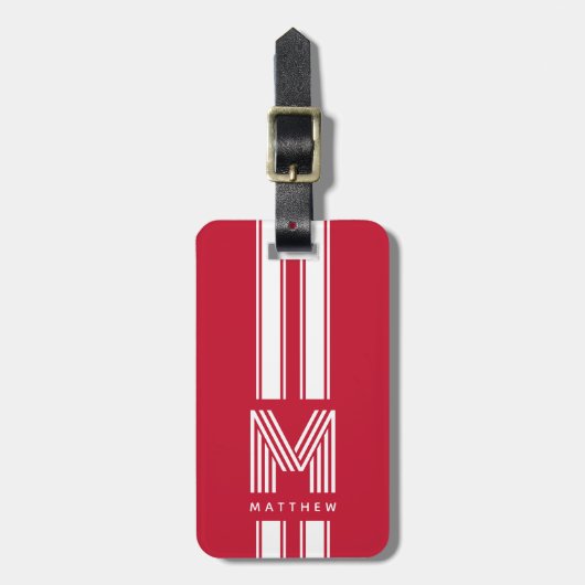 Koel Rood Wit Racer Streep Monogram Bagagelabel (Voorkant verticaal)
