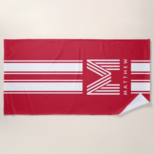 Koel Rood Wit Racer Streep Monogram Strandlaken (Voorkant)