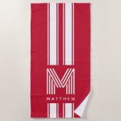 Koel Rood Wit Racer Streep Monogram Strandlaken (Voorkant)