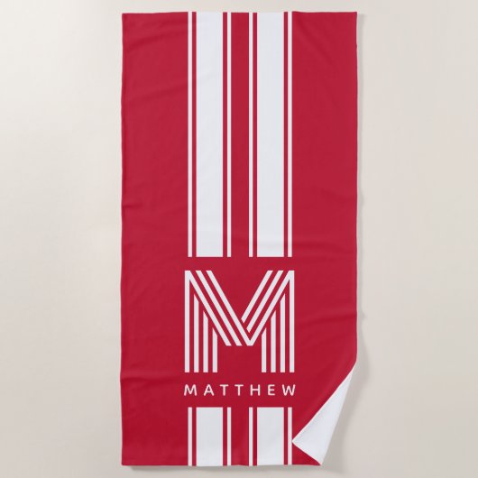 Koel Rood Wit Racer Streep Monogram Strandlaken (Voorkant)
