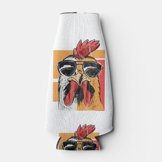 Koel Rooster met zonnebrillen Retro  Chic Flesjeskoeler (Voorkant)