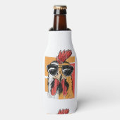 Koel Rooster met zonnebrillen Retro  Chic Flesjeskoeler (Fles Voorkant)