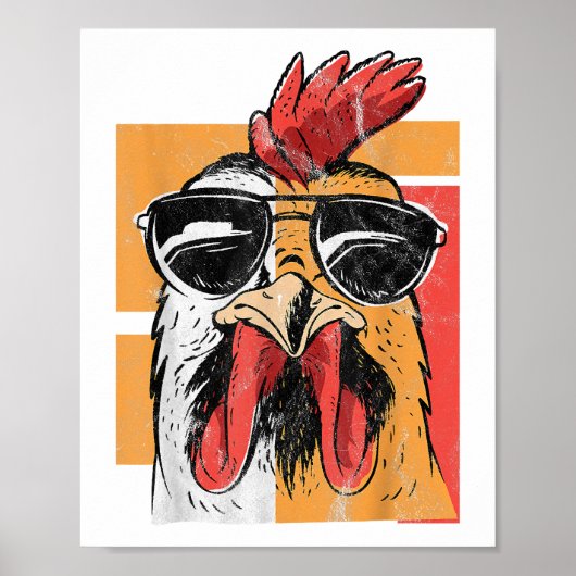 Koel Rooster met zonnebrillen Retro  Chic Poster (Voorkant)