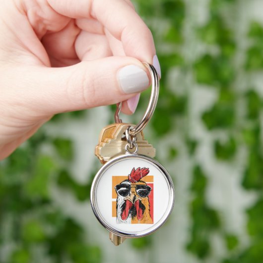 Koel Rooster met zonnebrillen Retro  Chic Sleutelhanger (Hand)
