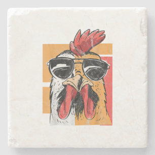 Koel Rooster met zonnebrillen Retro  Chic Stenen Onderzetter
