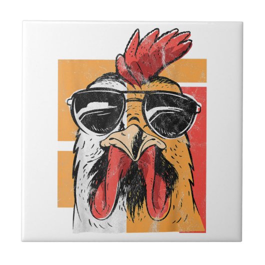 Koel Rooster met zonnebrillen Retro  Chic Tegeltje (Voorkant)