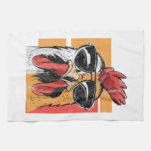 Koel Rooster met zonnebrillen Retro  Chic Theedoek (Horizontaal)
