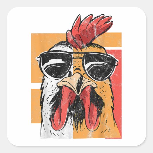 Koel Rooster met zonnebrillen Retro  Chic Vierkante Sticker (Voorkant)