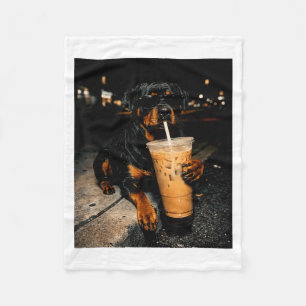 Koel Rottweiler Drinkt IJskoude Koffie Grappige Ho Fleece Deken