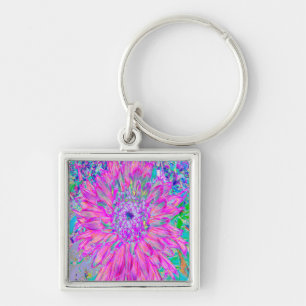 Koel Roze Blauw en Paarse Artistieke Dahlia Bloei Sleutelhanger